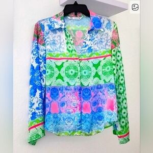 Zara Multicolored Silver Button Shirt. Size Small